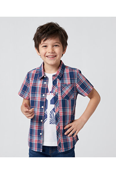 Pine kids Cotton Woven Half Sleeves Checkered Shirt with T-Shirt - Multicolour