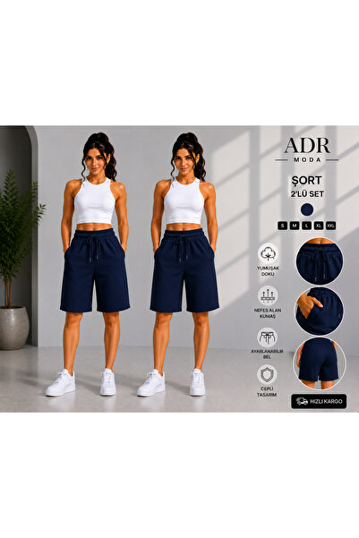 ADR MODA Basic Şort 2’li Set Lacivert Günlük Rahat Şort İç Göstermez