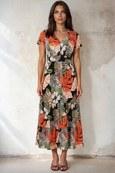 ROHBOUTIQUE Womens Floral Leaf Print Jersey Dress Roh DR4820