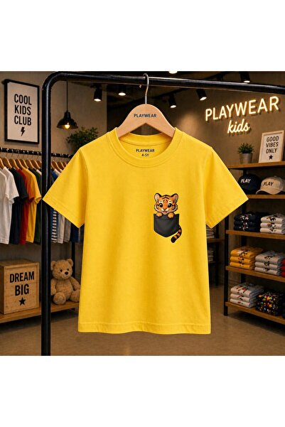 playwear Tricou unisex pentru copii 100% imprimat cu tigru mic, cu imprimeu d...