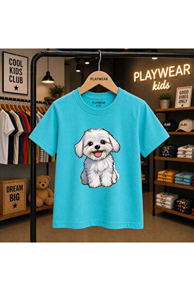 playwear Tricou unisex pentru copii, 100% din bumbac, cu imprimeu câine ornam...