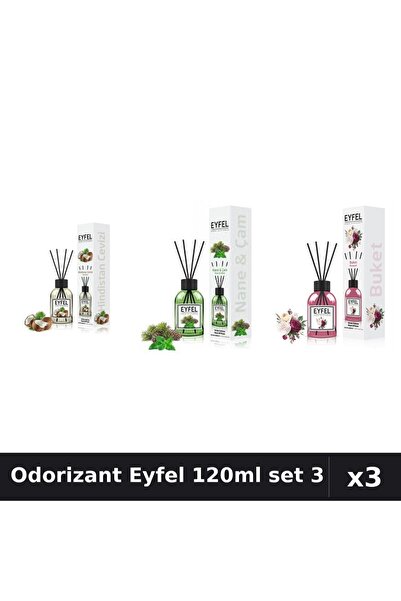 Eyfel Set 3 Odorizante Camera cu Betisoare 120ml - Nuca Cocos, Pin Menta, Bou...