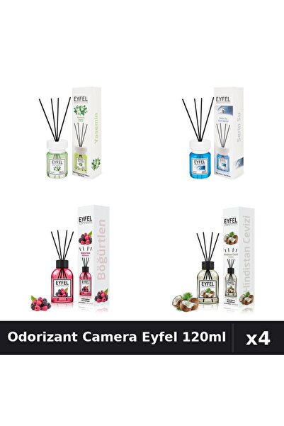 Eyfel Set 4 Odorizant Camera cu Betisoare - Iasomie, Cool Water, Fructe, Coco...