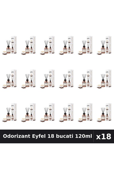 Eyfel Pachet 18 Odorizant Camera cu Betisoare - Aroma Cafea, Parfum Intens 120ml