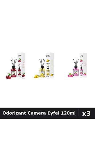 Eyfel Set 3 Odorizante Camera cu Betisoare - Ananas, Cirese, Trandafir 120ml