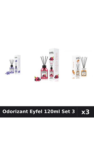 Eyfel Set 3 Odorizante Camera cu Betisoare 120ml - Lavanda, Fructe Pădure, Pi...