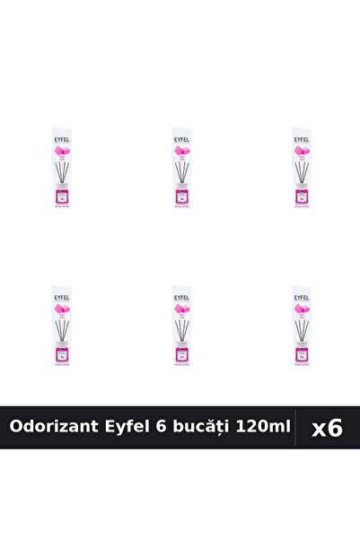 Eyfel Set 6 Odorizant Cameră cu Betișoare - Bubble Gum, Parfum Intens 120ml