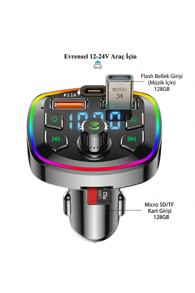 Deppo Trend Bluetooth Araç Kiti FM Transmitter USB/Type-C/PD/Flash Bellek/Mic...