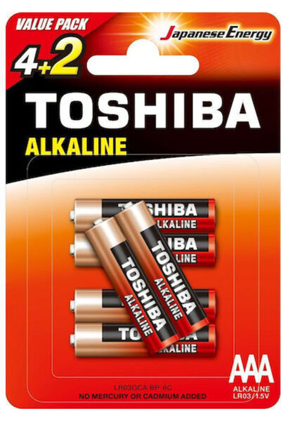 Toshiba Συσκευασία 6 τεμαχίων Αλκαλικές Μπαταρίες AAA Κόκκινες LR03 1.5V LR03...
