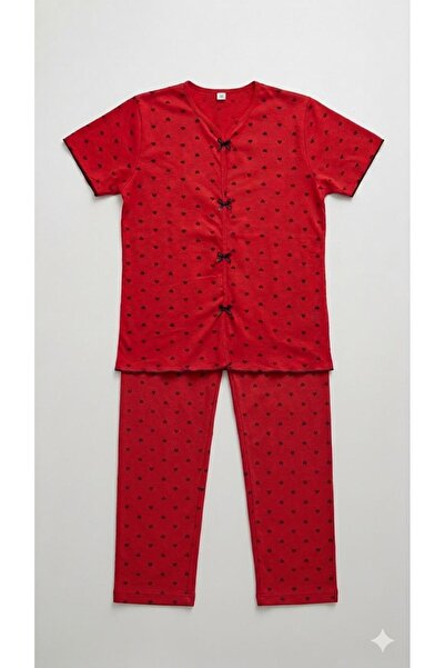 LXL Summer Red Heart Patterned Short Sleeve Combed Cotton 100% Cotton Pajama Set