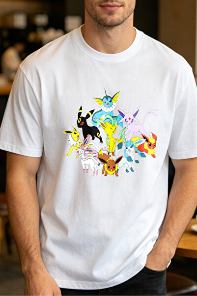 Fleck Casual Style T Shirts For Men Pokemon Eevee Evolution Line Mens Printed...