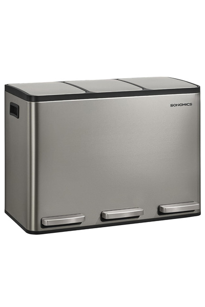 SONGMICS Coș de reciclare cu 3 compartimente, 45 L, pedale metalice și capace...