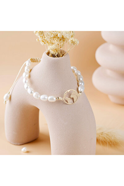 BLACK SWAN Bijoux Bratara cu perle de cultura si banut aur 14K Globul Pamantesc