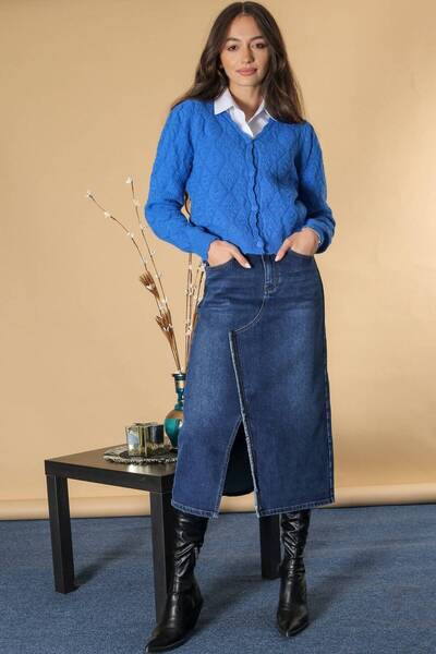 ROHBOUTIQUE Chic Denim midi skirt with pockets, Denim, Aimelia FR532