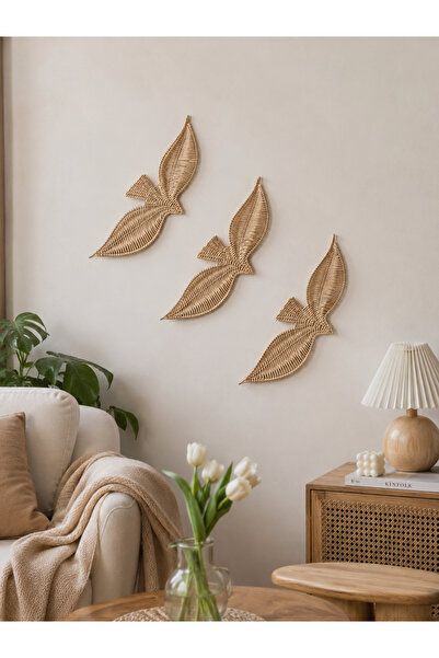 Gunwood El Yapımı Rattan Kuş Duvar Süsü 3’lü Set – Bohem Rattan Duvar Dekoru