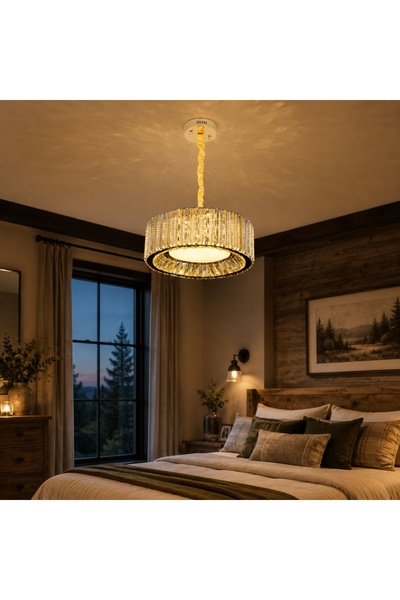 proled Candelabru LED Cristal Auriu 48W (24W+24W), Telecomandă, Rotund 300mm,...