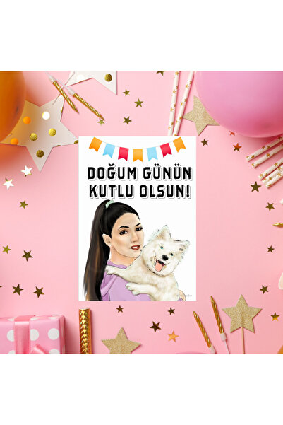 Fatofotofan Pomeranian çizimli Doğum Günü Tebrik Kartı