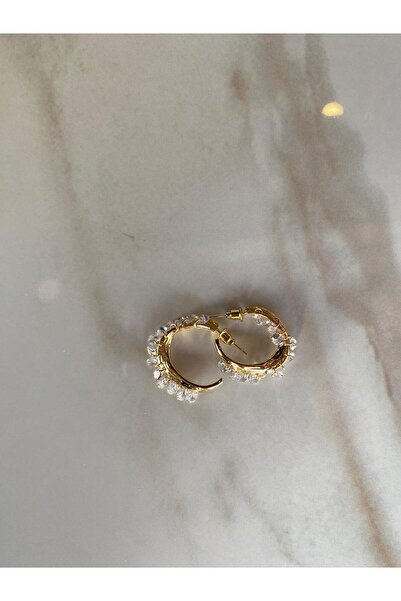 Niceboutique Stone Detailed Alea Hoop Earrings