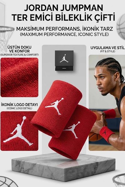 Nike Jordan Jumpman Kırmızı Geniş Spor Bileklik Çifti - Orijinal Kutulu Havlu...