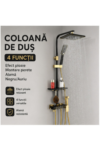 OEM Premium 4-Function Shower Column – Rain Effect, Wall Mounted, Brass, Blac...