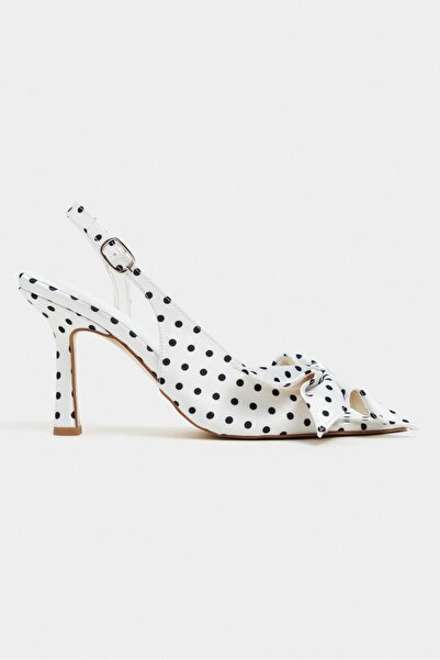 NİŞANTAŞI SHOES Lorea White Satin Polka Dot Patterned Women's Heeled Shoes wi...