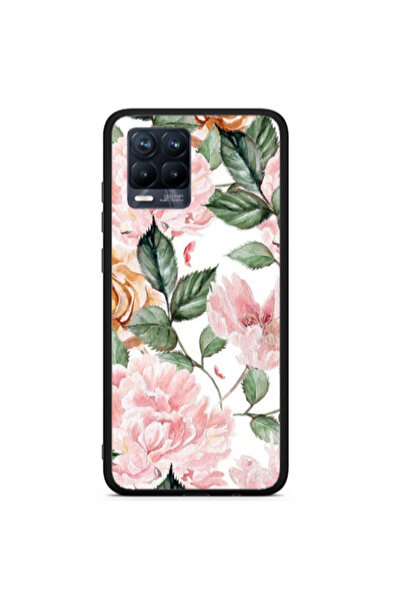 Other Realme 8 i Pink rose and laves Black Glossy Θήκη