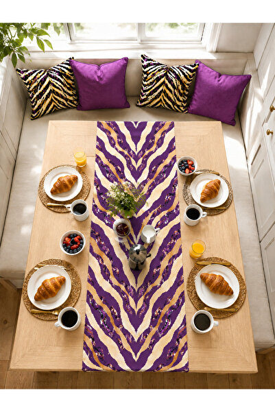 HOMESSA Zebra Patterned Runner and Set of 4 Throw Pillow Covers Decorative Co...