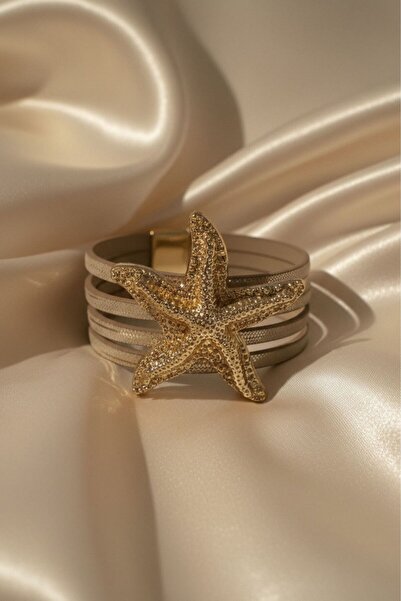 BHR AKSESUAR Faux Leather Bracelet with Large Starfish Detail (2.8 Cm, Starfi...