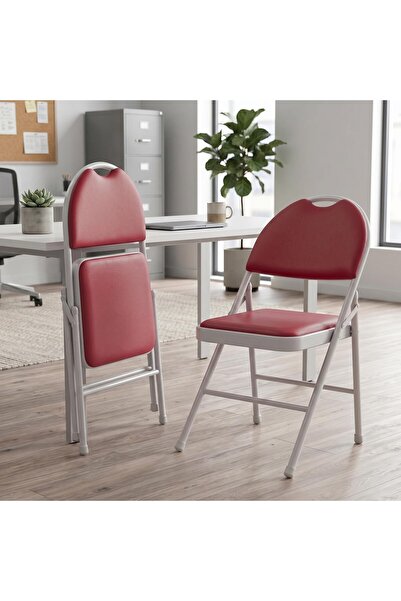 Garvee 2 Pack Padded Folding Chairs, PU Leather Upholstered High Back Chairs