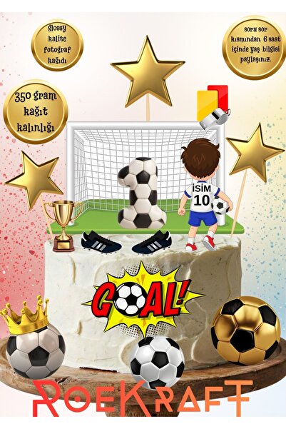 OEM Roekraft Futbol Temalı Kişiselleştirilebilir Pasta Süsü Seti (Fotoğraf Ka...
