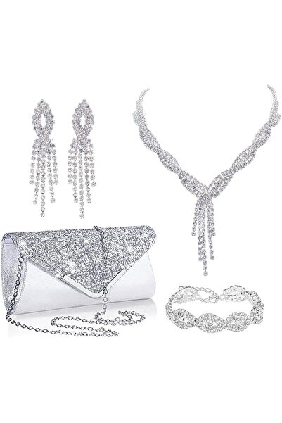 Arabest 4-Piece Rhinestone Jewelry Set,Elegant Necklace,Earrings,Bracelet,Eve...