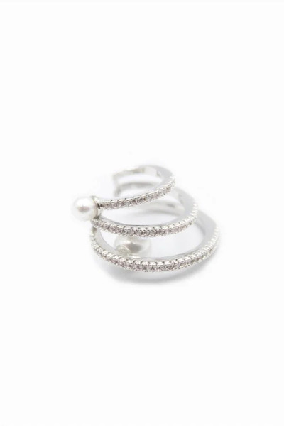 Marsilyan Nvdn- Ieg - Stoned Cartilage Earrings - Silver Iegrs-Nvdn1