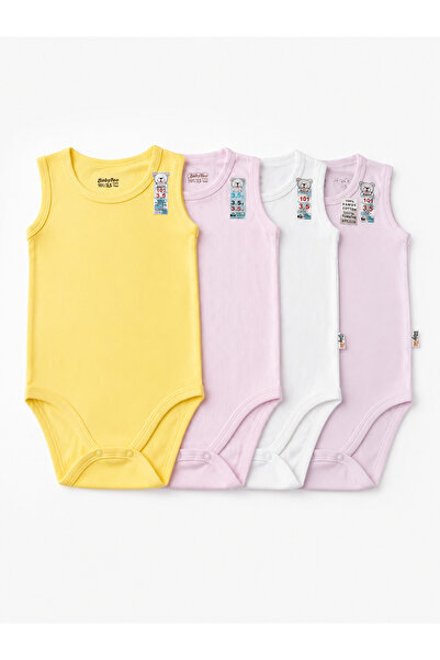 Bulut Anne ve Çocuk Askılı çıtçıtlı body %100 Pamuklu sarı-pembe-ekru renk 4'...