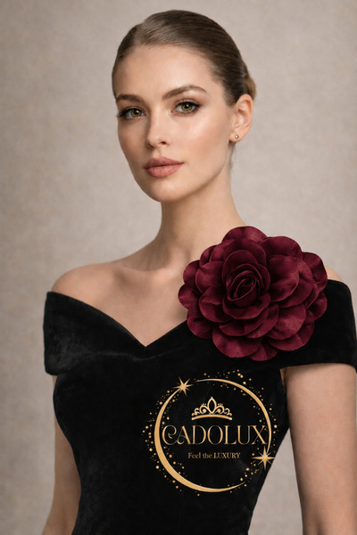 CADOLUX Burgundy oversize flower brooch 18-20 cm diameter