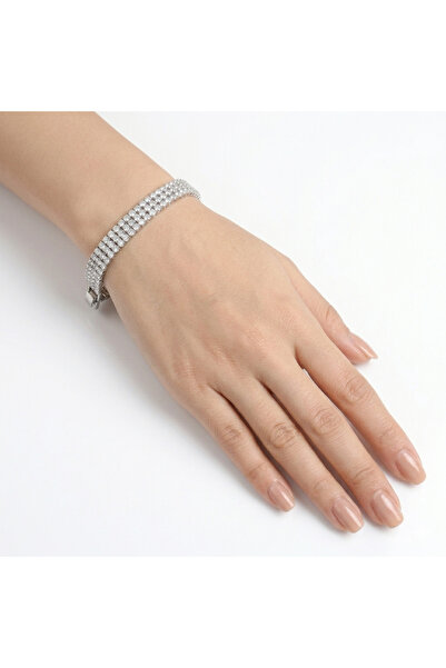 Generic Silver-Tone 4-Row Crystal Tennis Bracelet for Women - Multi-Row Round...