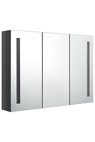 vidaxl Dulap de baie cu oglindă și LED, gri strălucitor, 89x14x62 cm