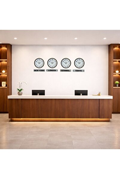 ForWhat 4Pcs 36cm Coffee Natural Spherical Wall Clock Set with Signs for Offi...