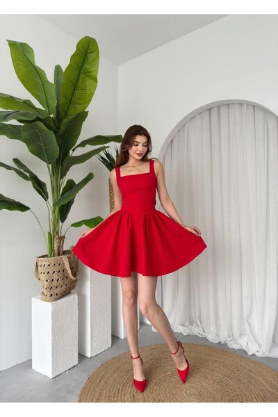 Caddebostan Moda Bow Detailed Square Neck Mini Evening Dress Backless Graduat...