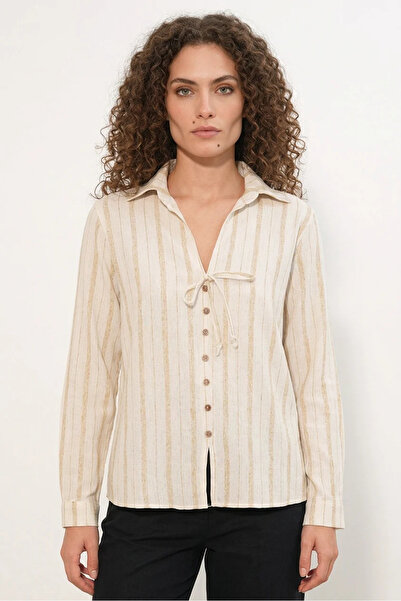 Efnaz style Women's Striped Linen Ecru Shirt
