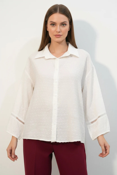 Efnaz style Women's Lace Detailed Oversized White Shirt
