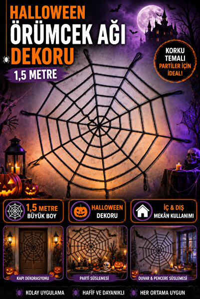 Tamsena Store Parti Örümcek Ağı Dekoru 1,5 Metre Siyah Parti Süsü Korku Temal...