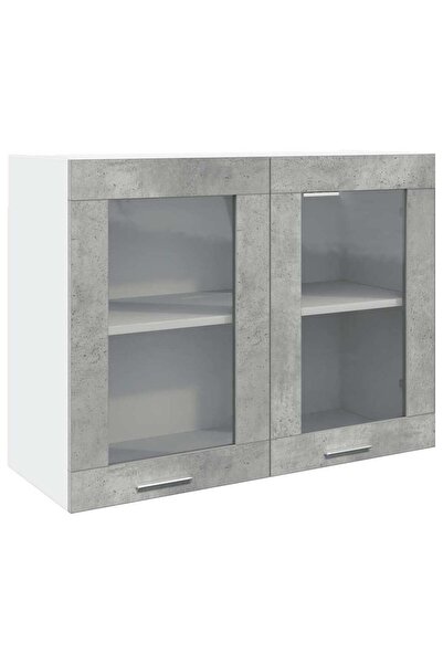 vidaxl Dulap de sticlă suspendat “Lyon” gri beton 80x31x60 cm