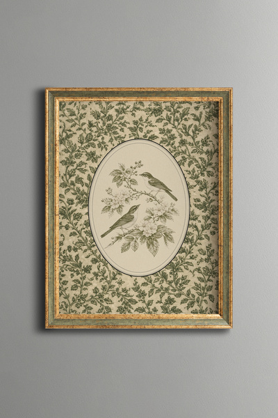 epiqart Elegant Bird and Flower Composition - Vintage Patterned Frame - Slim ...
