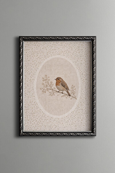 epiqart Little Bird on a Branch - Vintage Patterned Frame - Slim Model