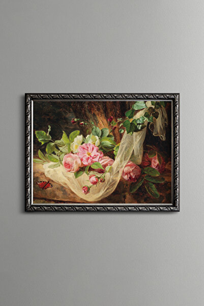 epiqart Wild Roses and Tulle Fabric Composition - Vintage Patterned Frame - T...