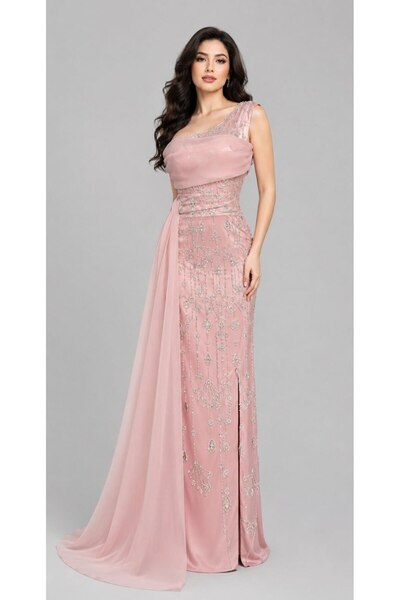 AMAZ Evening Dress with Embroidered Cloche Tail