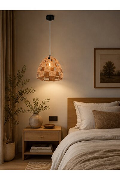 N.zone Boho Chic Natural Rattan Hanging Pendant Light - 32cm Diameter, 28cm H...