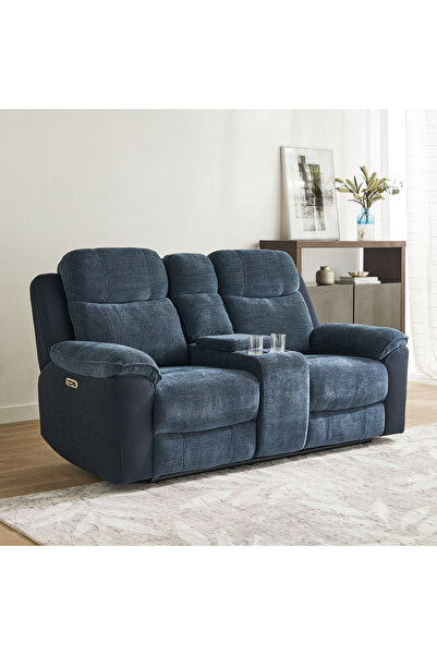 Home Box Kingston 2-Seater Storage Console Power Fabric Recliner with 2 Cup H...