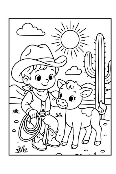 Jüpiter Çocuk Yayınları Cowboy Coloring Book for Kids |   Cute Western Adventures and Horse-Themed Coloring Book |   A4 - 32 Sheets