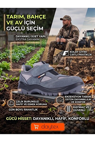 Daytex Mekap 158 O1 SRC - Cırtlı Gri Hakiki Süet Deri Ultra Hafif Çelik Burunsuz Yazlık Spor İş Ayakkabısı